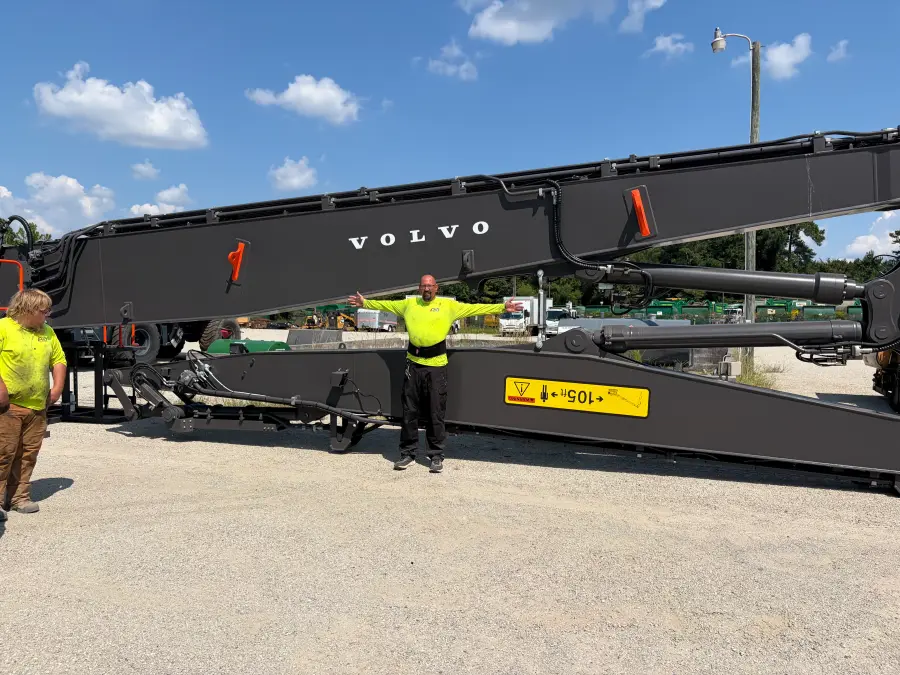 Volvo high-reach demolition arm extended